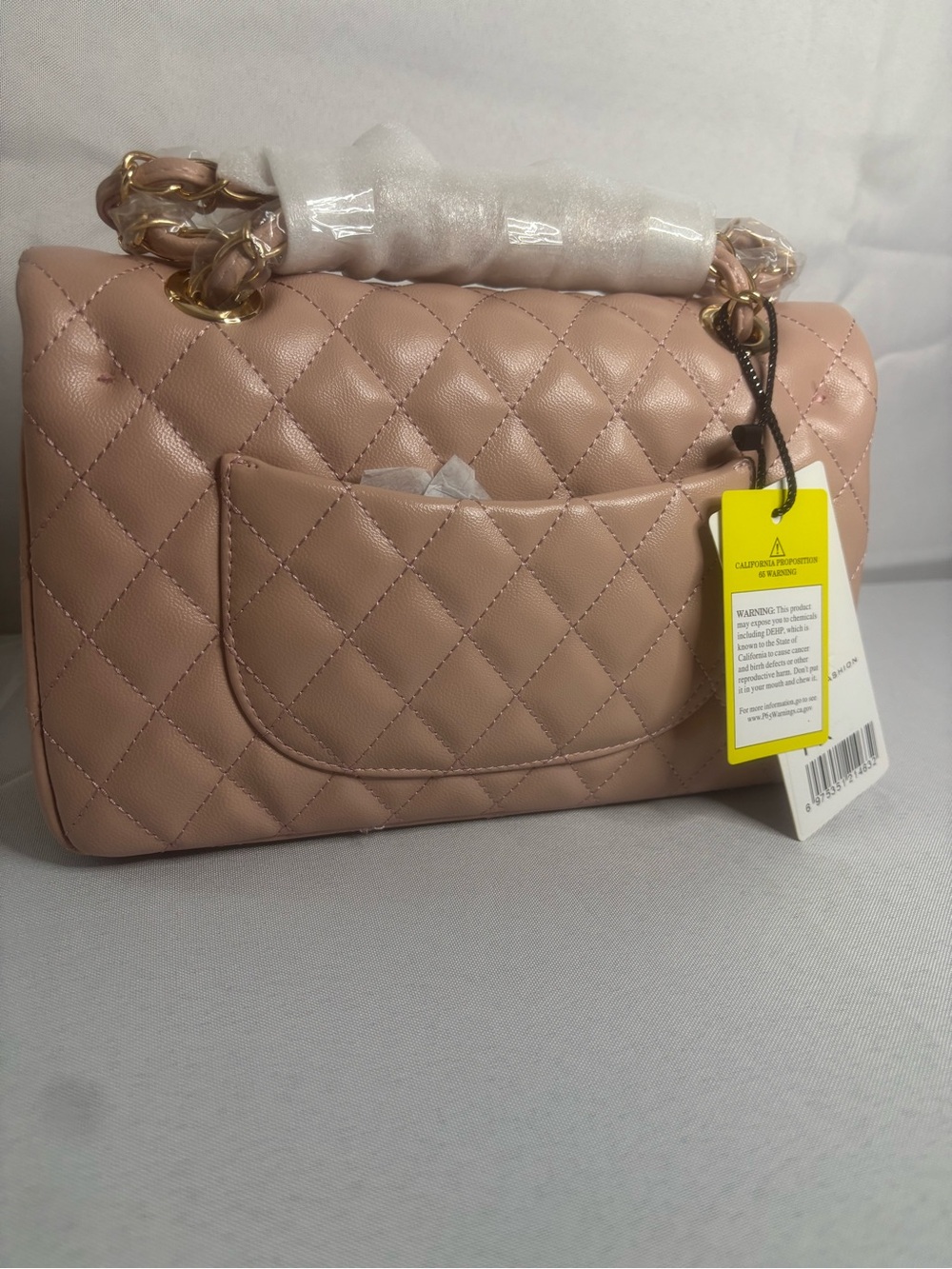 Quilted Chain-Handle Shoulder Bag in Blush Pink